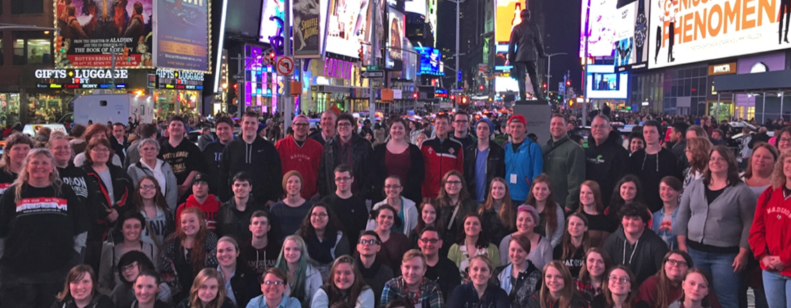 Madison High School Band (Ohio) in Times Square on Nancy’s first-ever NYC trip.