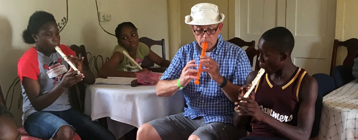 Teaching Jamaican kids how to play recorder at an orphanage near Montego Bay on a church mission trip in 2016.