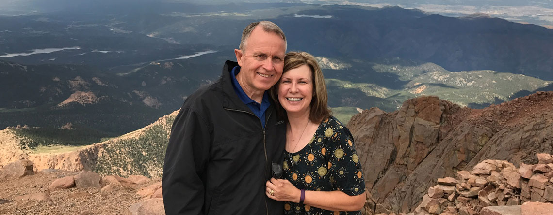 Steve enjoying the views at the top of Pikes Peak with wife, Diane.