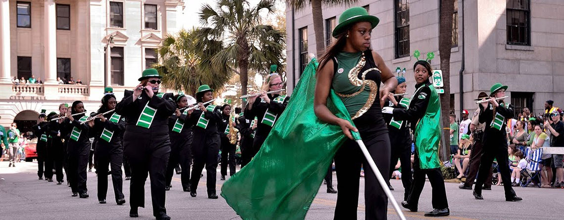 One of the many bands performing in the Saint Patrick’s Day Parade Grand Marshal.