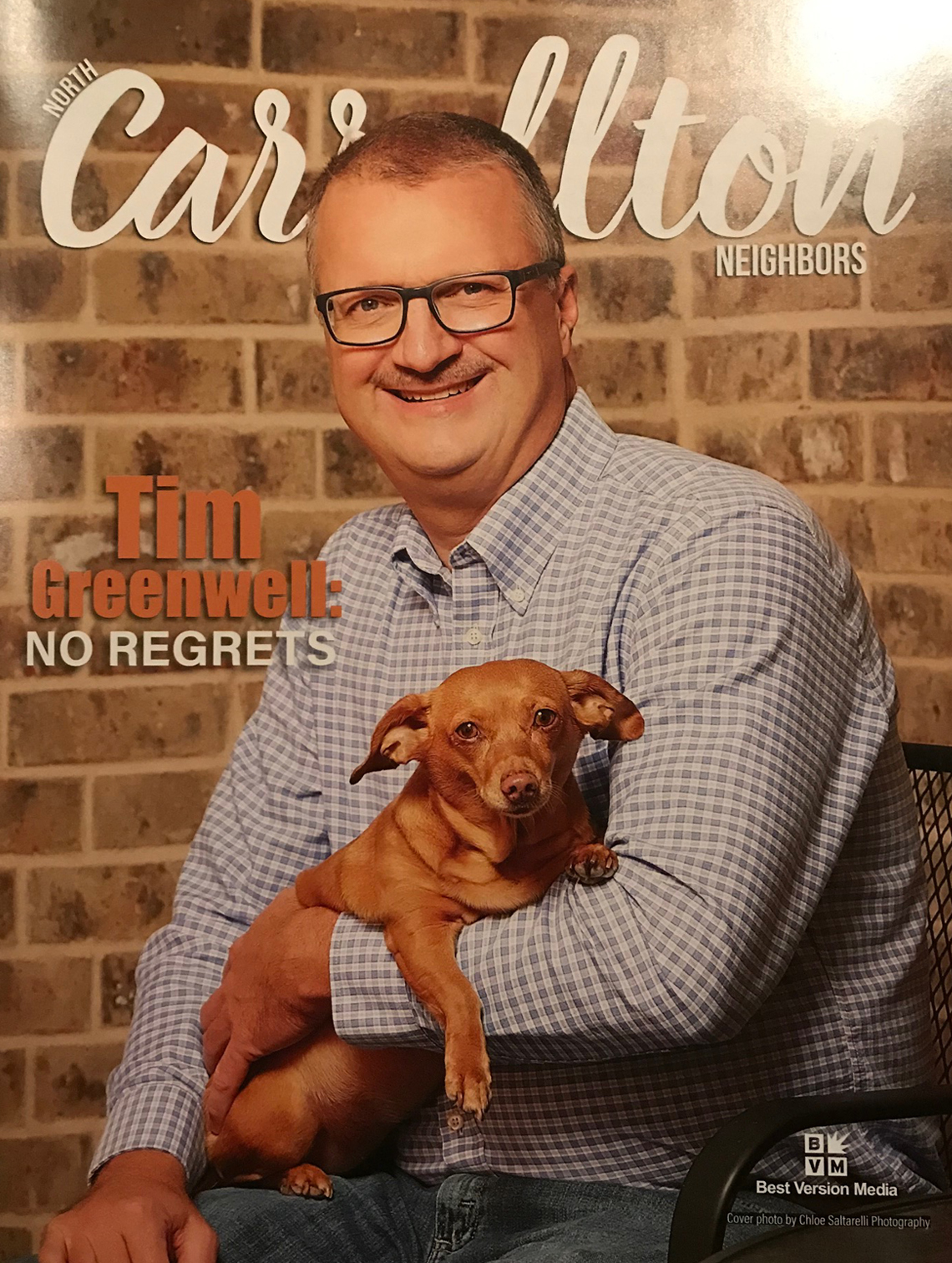 Tim featured in the North Carrollton Neighbors Magazine with his dog Sophie.