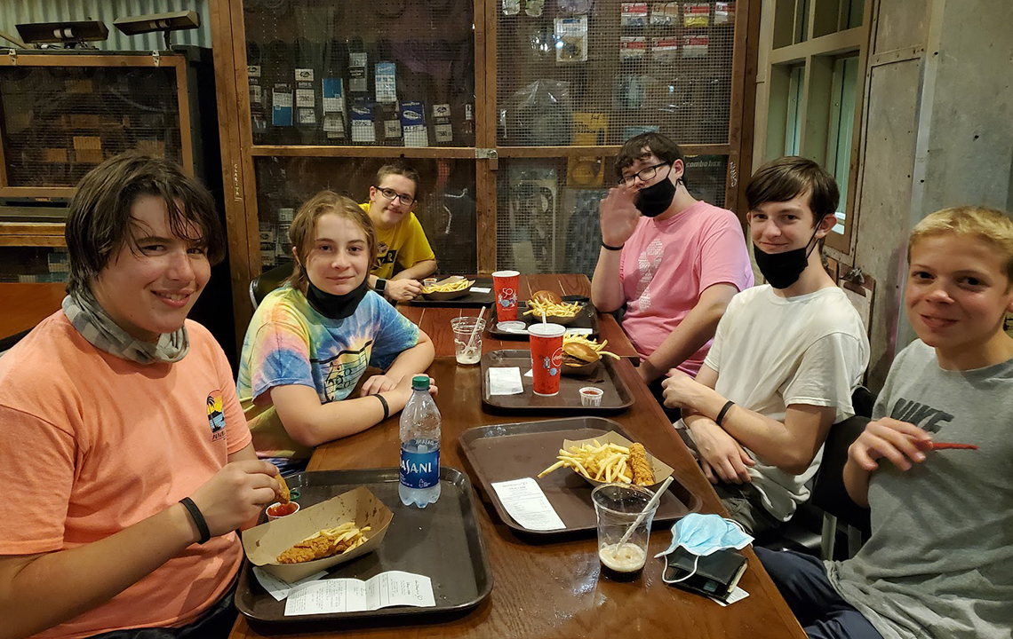 Band members grab a quick dinner at Disney’s Hollywood Studios. The group spent a full day in the park.