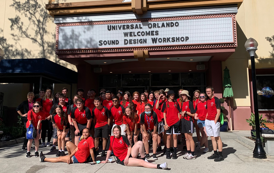 Band members participate in a STARS Workshop in Universal Studios. Several educational workshops are available as trip add-ons.
