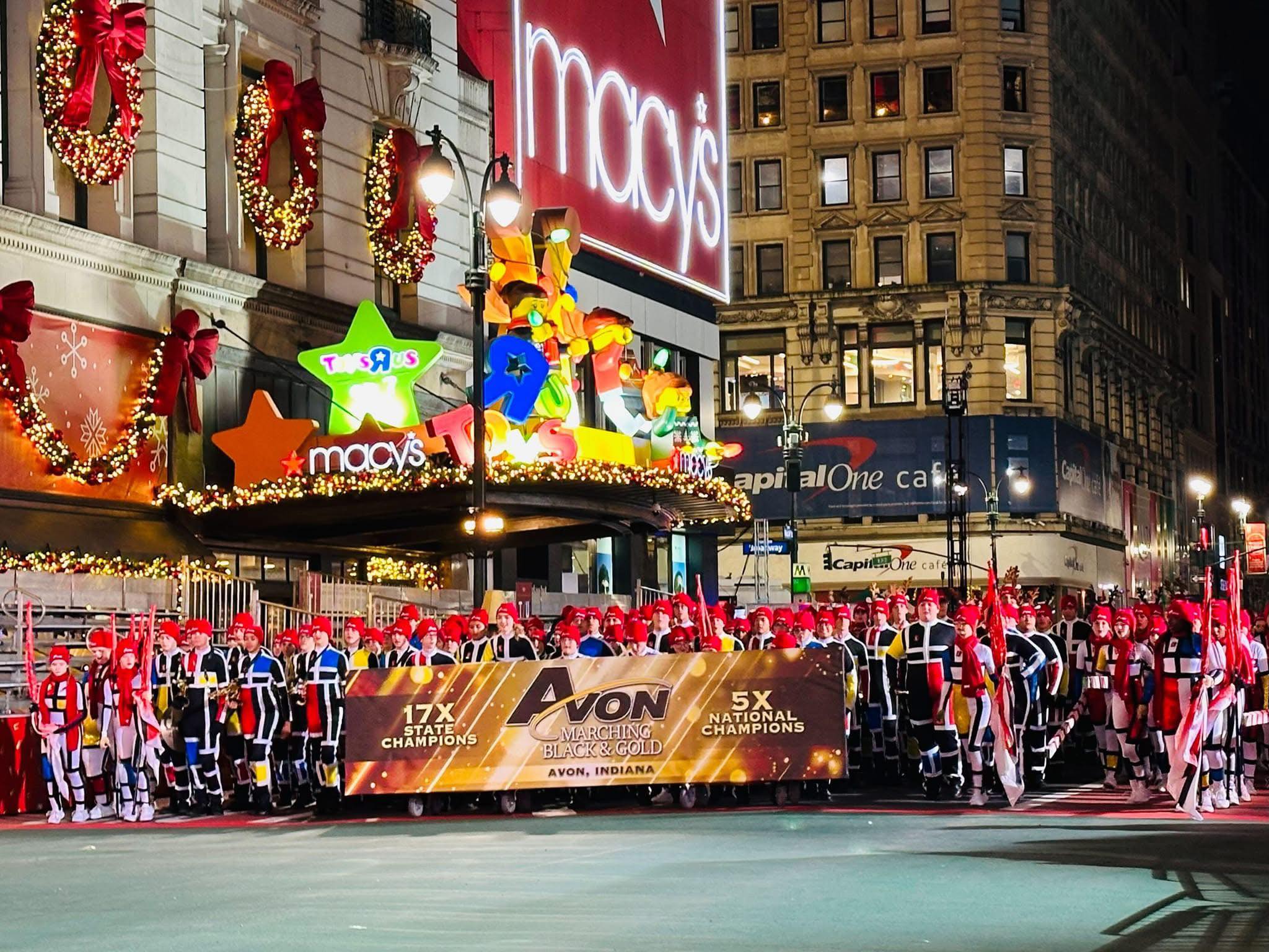Avon HS (IN) prepares for early morning rehearsal in Herald Square.