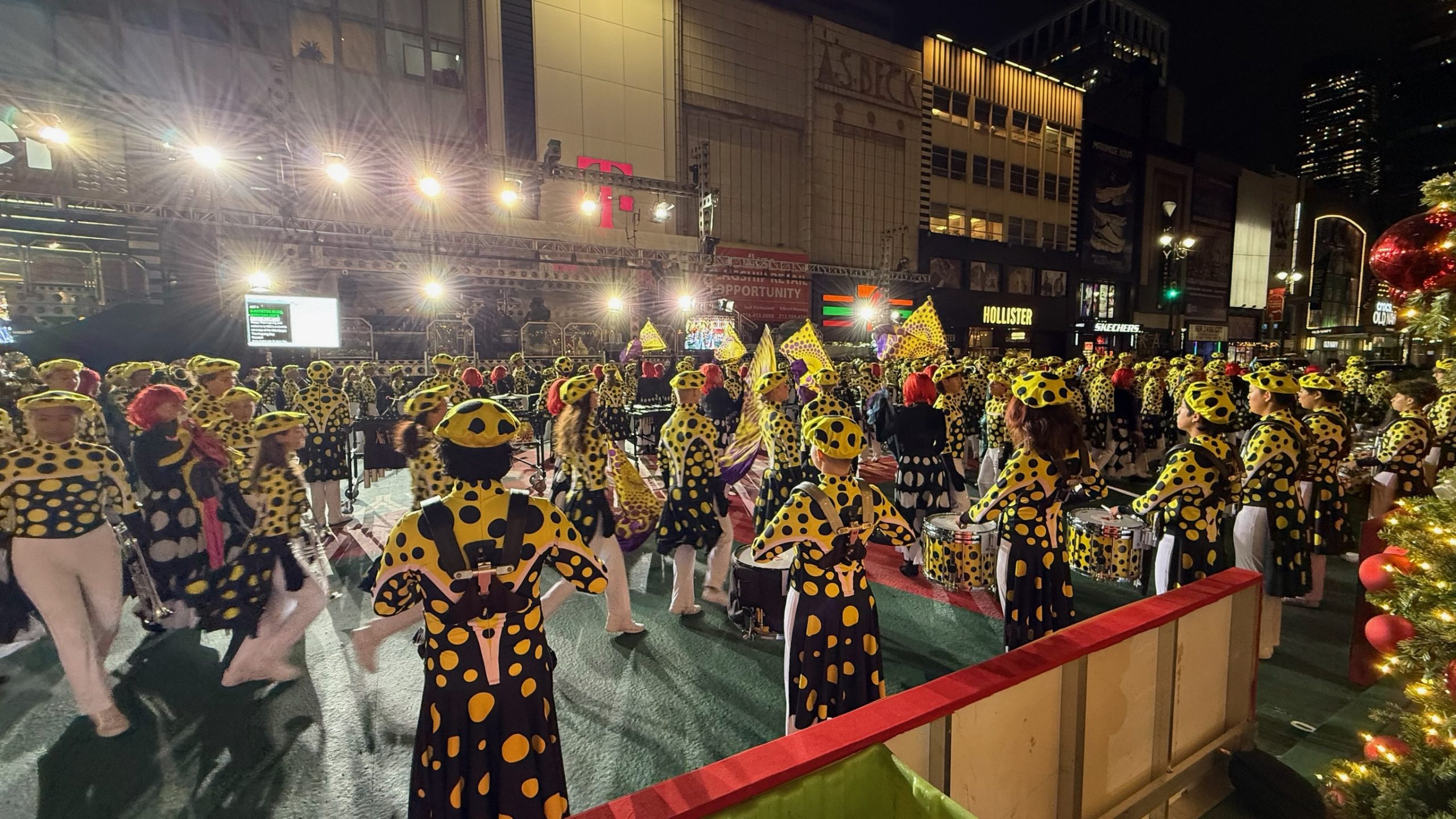 Flower Mound HS (TX) rehearses in Herald Square for their performance.