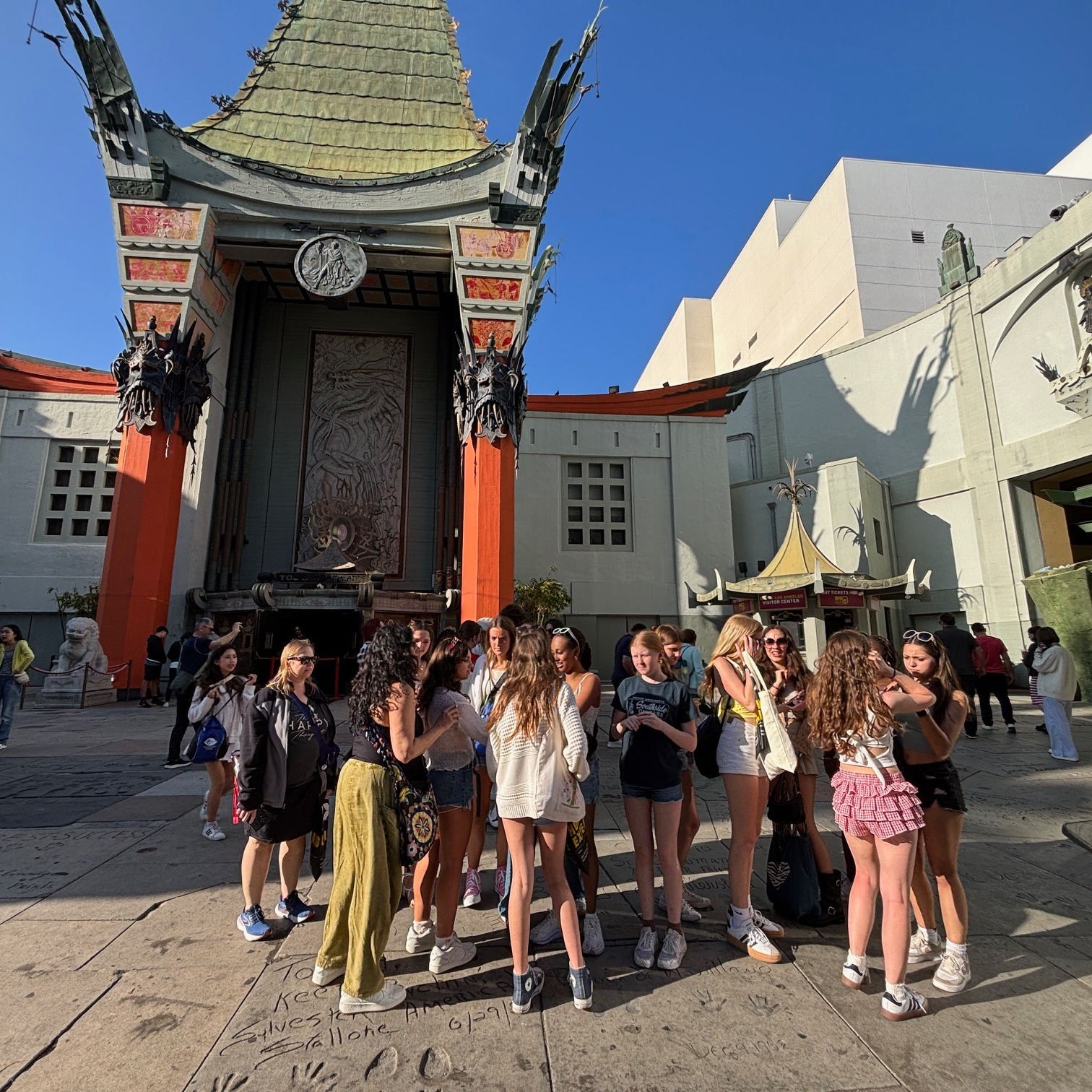 Fishers HS of Indiana waiting for instruction in front of the famous Chinese theatre 