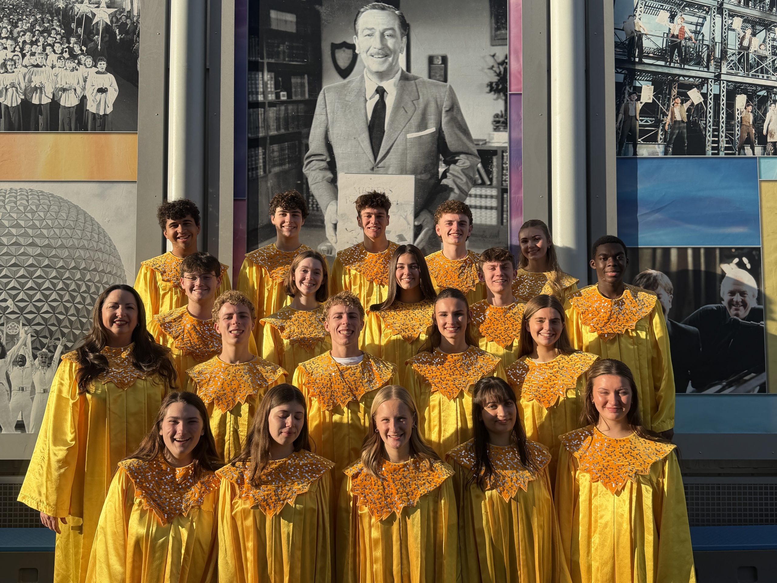 Carmel HS Choir posing and smiling prior to their performance