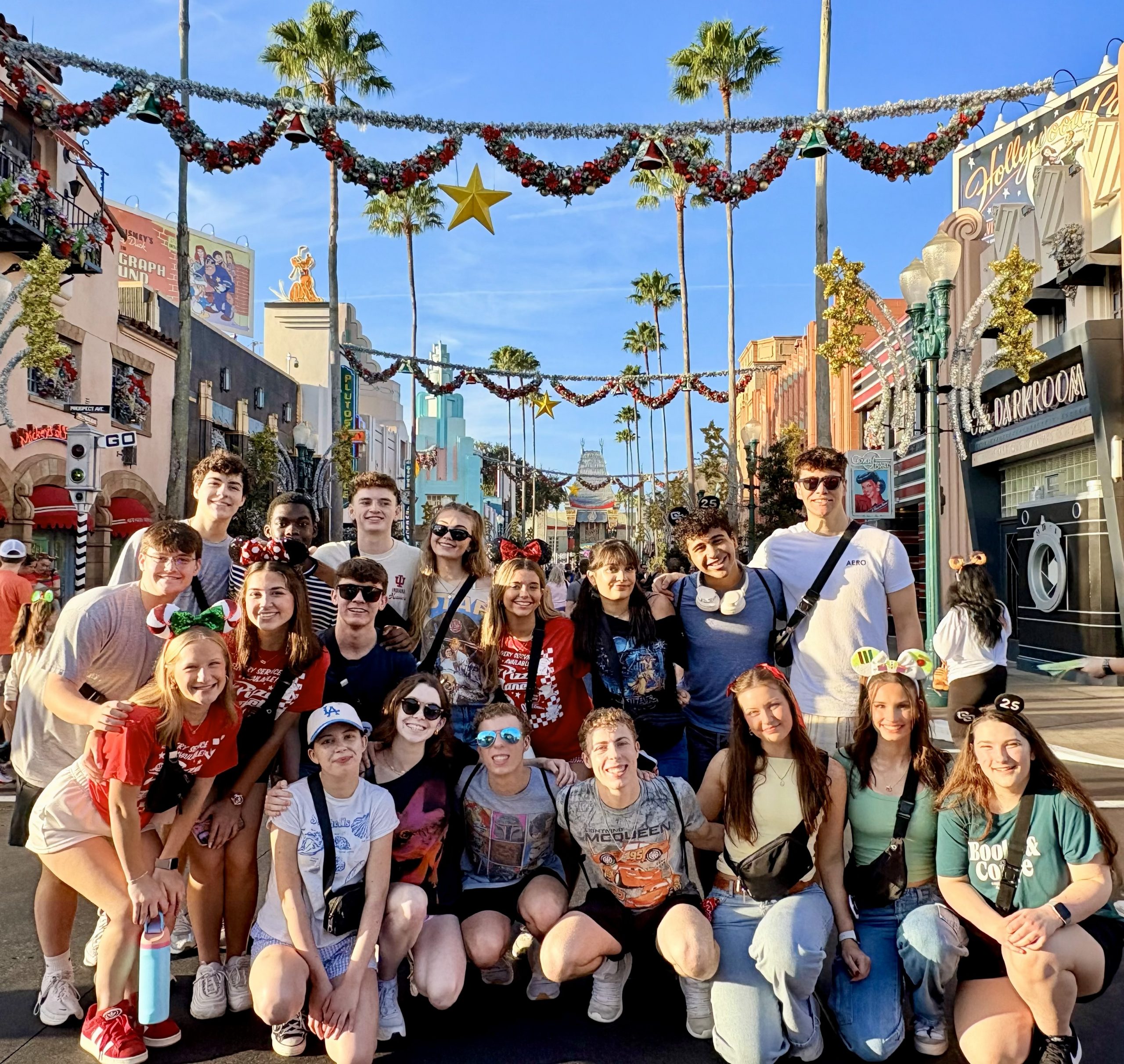 Carmel HS Choir Posing for a group photo at Hollywood Studios