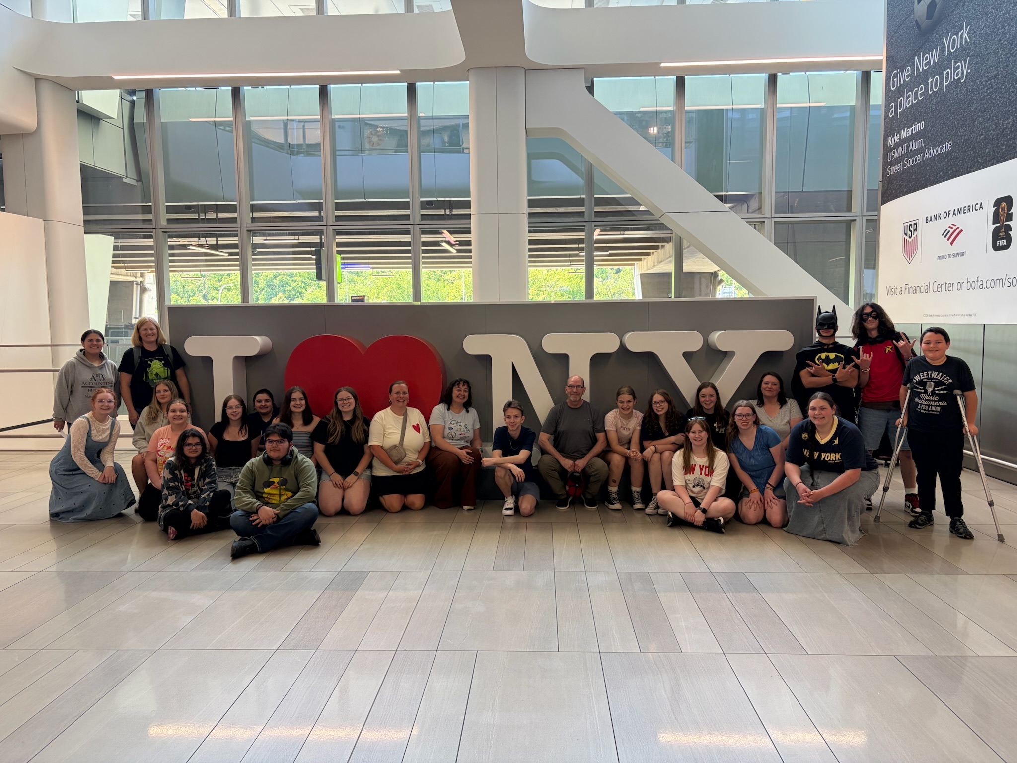 Students at the airport in NY
