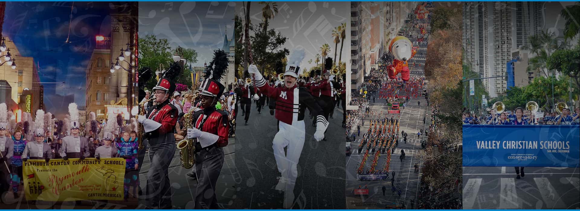 Marching band parades for the finest performing arts programs in the world.
