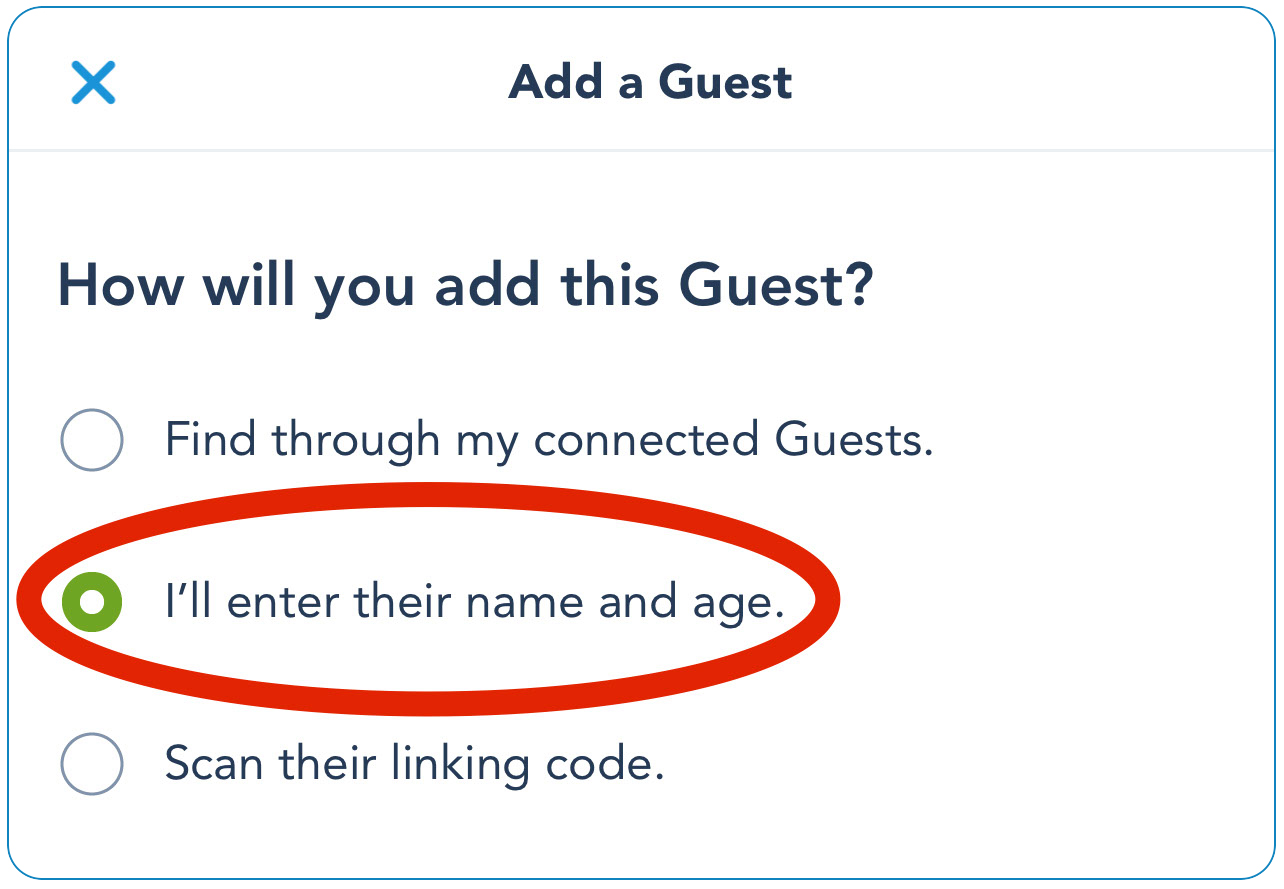 MyDisneyExperience enter name and age